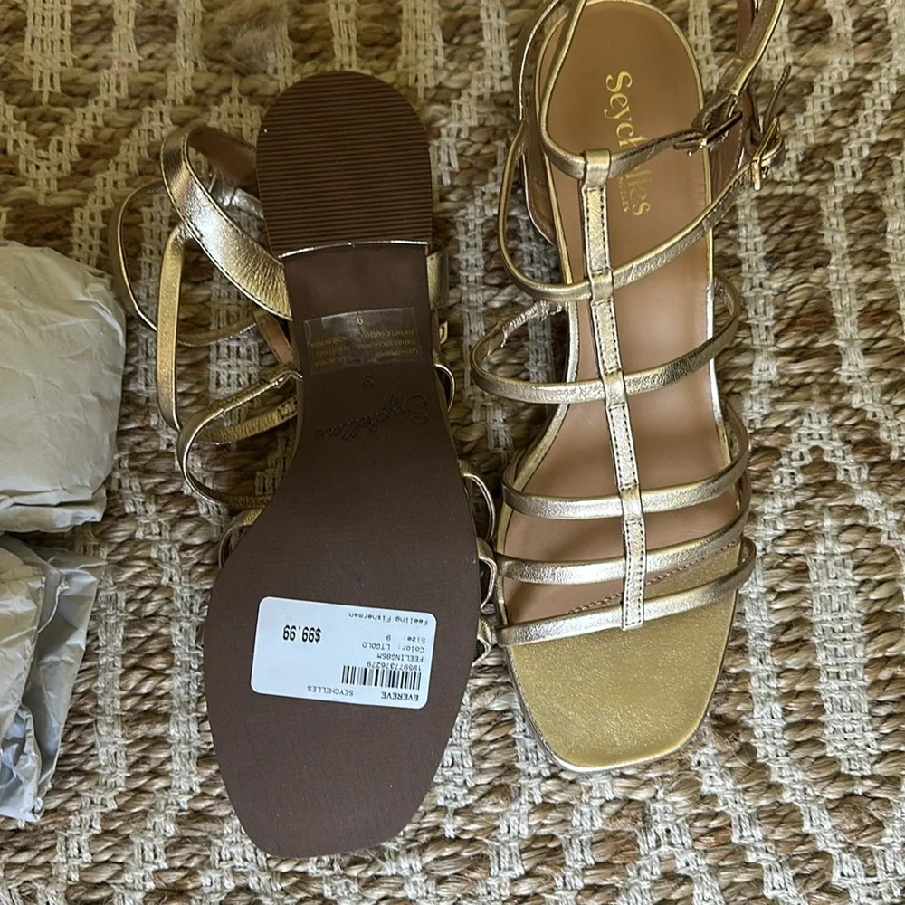 Seychelles Metallic Gold Strappy Sandals - Picture 2 of 4